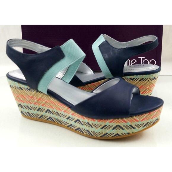 Me Too Cara 6 Wedge Espadrille Sandal Sapphire Blue Multi Size 11 New / Display - Picture 2 of 7